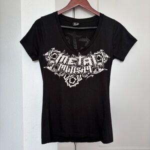 Y2K METAL MULISHA BLACK GRAPHIC VNECH SHORT SLEEVE BLACK TSHIRT WOMENS LARGE